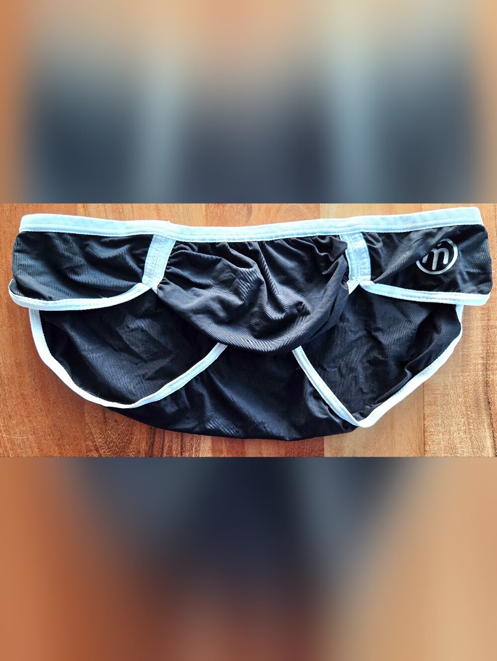 Mens Black Pouch Bikini with White Trim